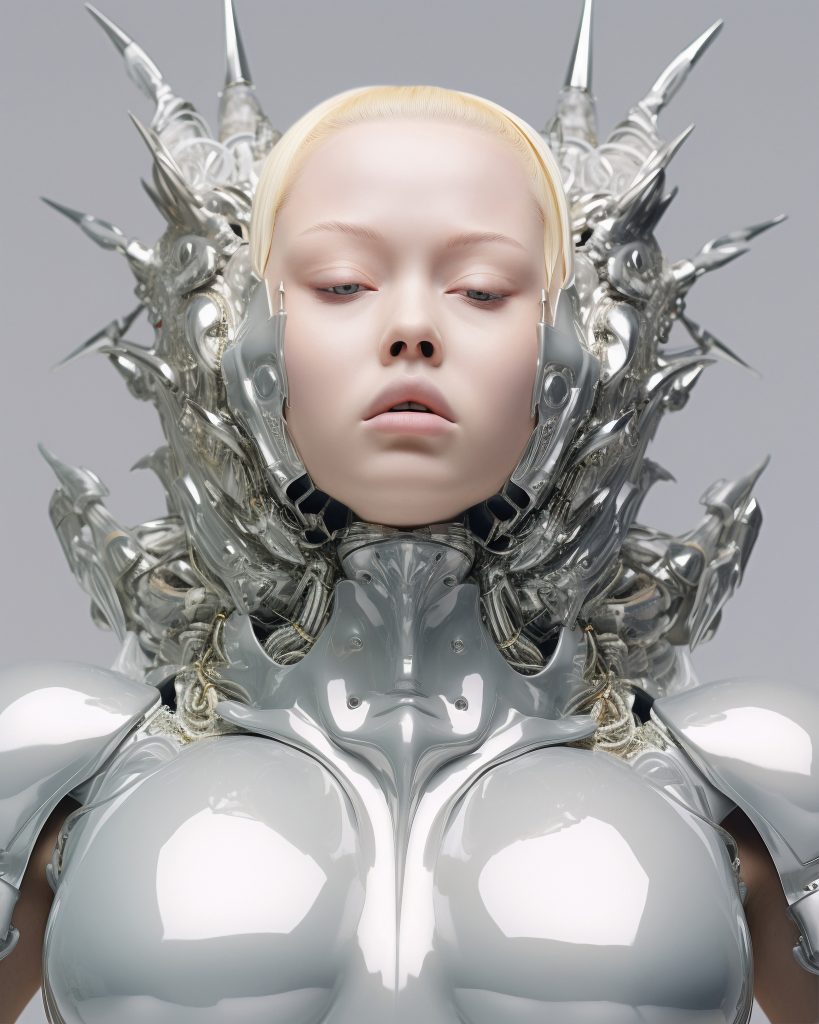 alfea excellia ai 14 portrait futuriste d'une femme en costume inspiré de l'intelligence artificielle