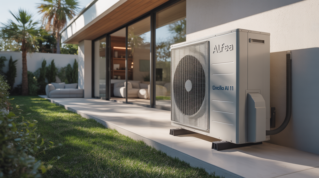alfea excellia duo ai 11 installée à l’extérieur d’une maison moderne, en lumière naturelle