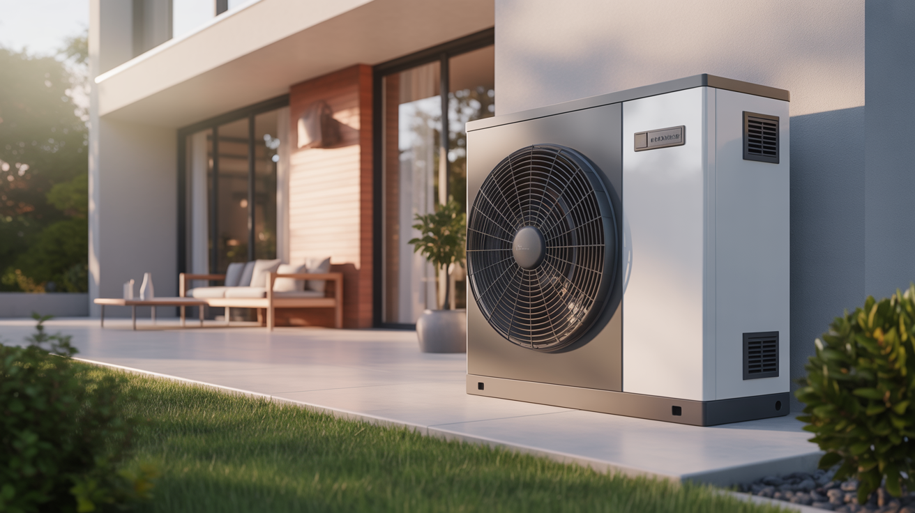 alfea excellia hp pompe à chaleur extérieure installée devant une maison moderne