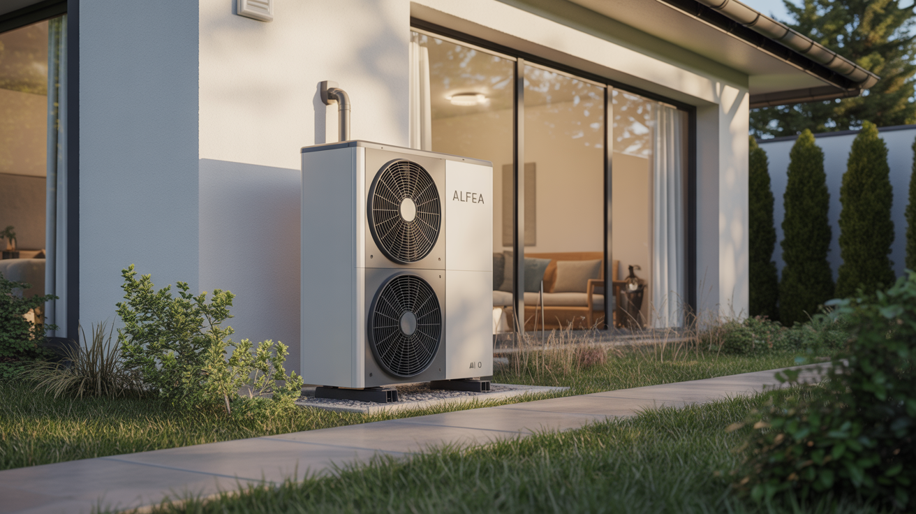 alfea extensa duo ai 10 installée à l’extérieur d’une maison contemporaine avec jardin soigné