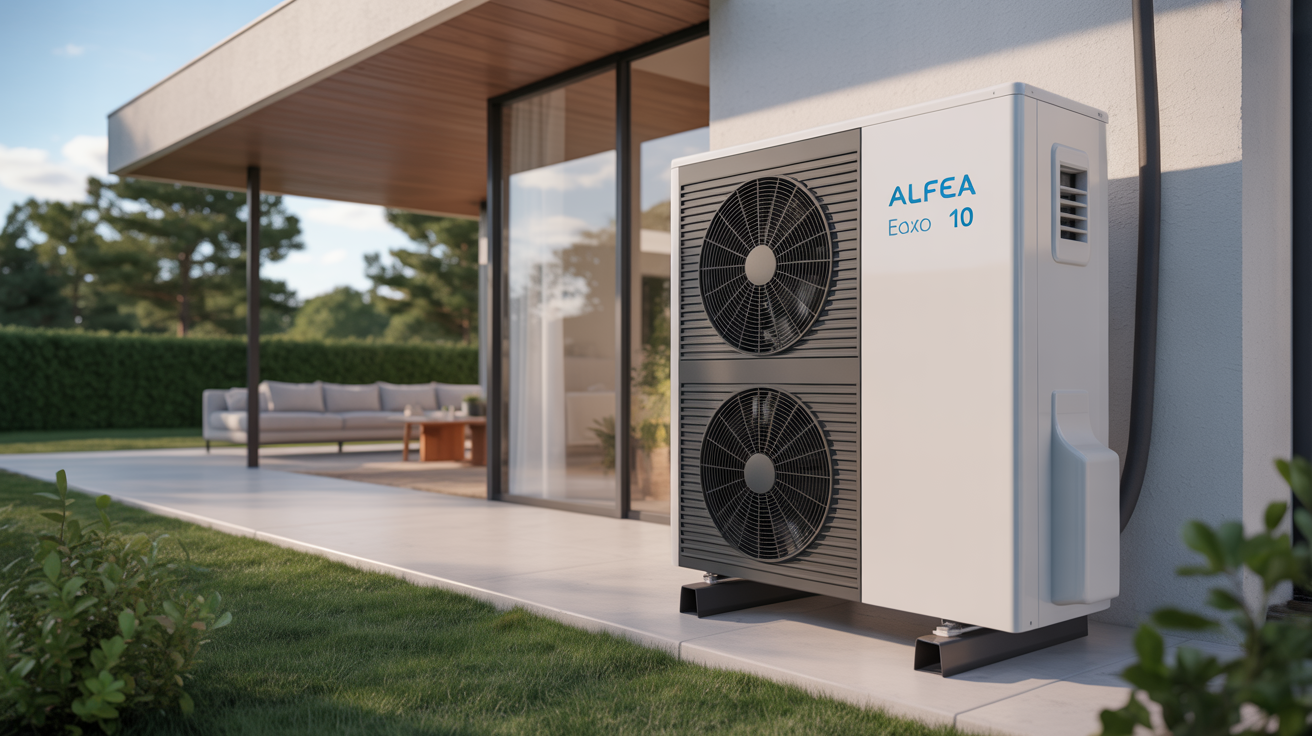 alfea extensa duo ai 10 r32 installée sur le mur extérieur d’une maison contemporaine