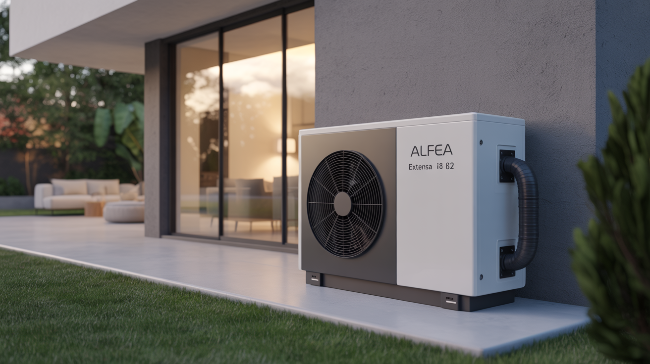 alfea extensa duo ai 6 8 r32 unité extérieure de pompe à chaleur posée devant une maison moderne