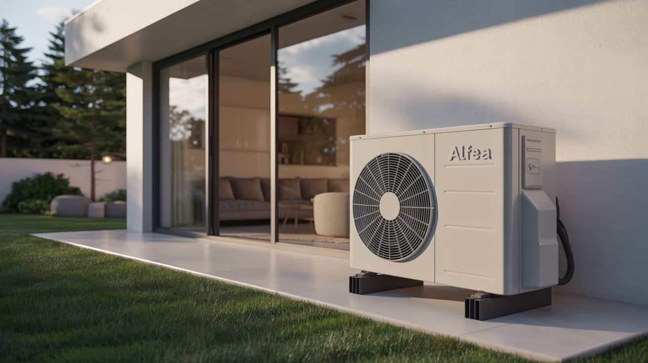 alfea extensa duo ai 6 r32 installée à l’extérieur d’une maison contemporaine