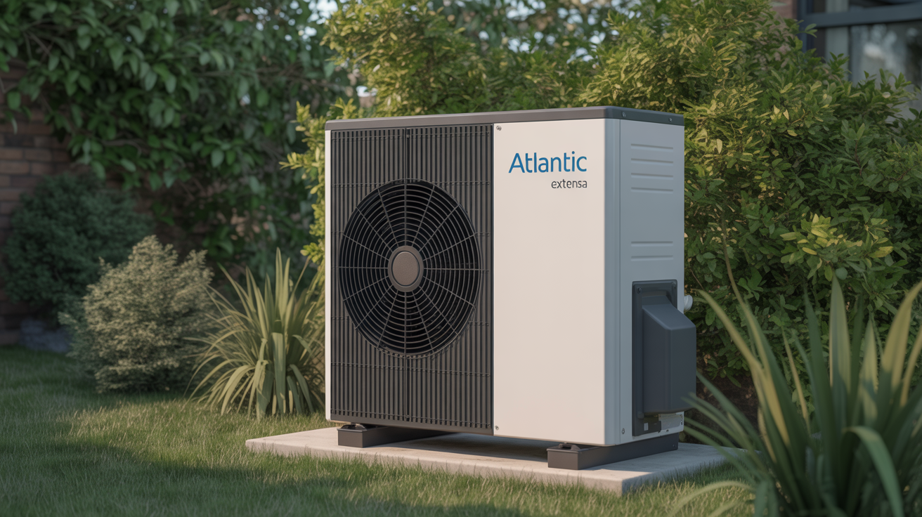 atlantic alfea extensa installée dans un jardin résidentiel, pompe à chaleur extérieure