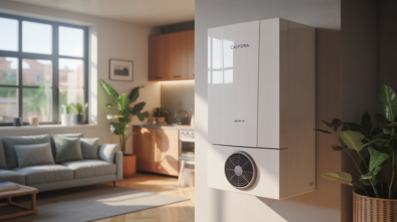 calydra delta 24 cf installée dans une buanderie moderne et lumineuse