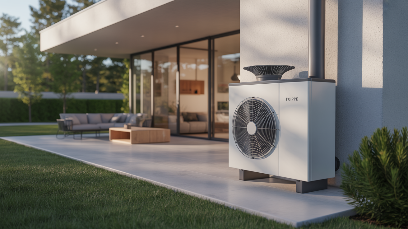 chappee pompe a chaleur photographiée à l’extérieur d’une maison moderne avec un environnement propre