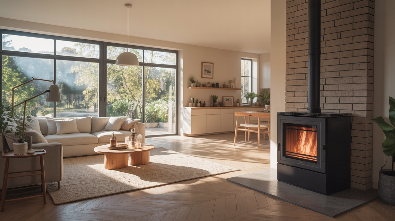 coût annuel pompe à chaleur et chaudière granulé illustré par une photo réaliste de deux systèmes de chauffage installés dans une maison moderne