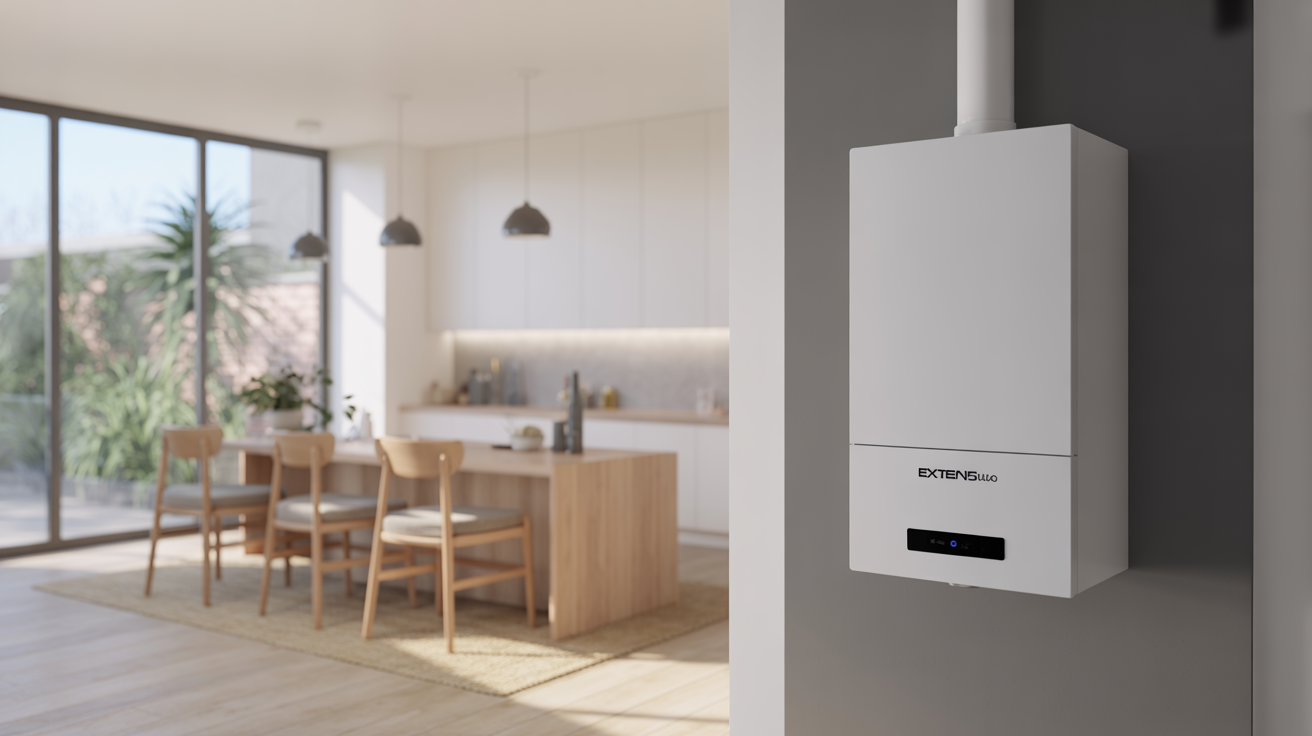 extensa duo moderne chaudière murale installée dans une buanderie lumineuse