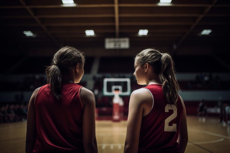 frisquet teamao 4 femmes se préparent pour un match de basket en équipe, ambiance sportive et concentrée