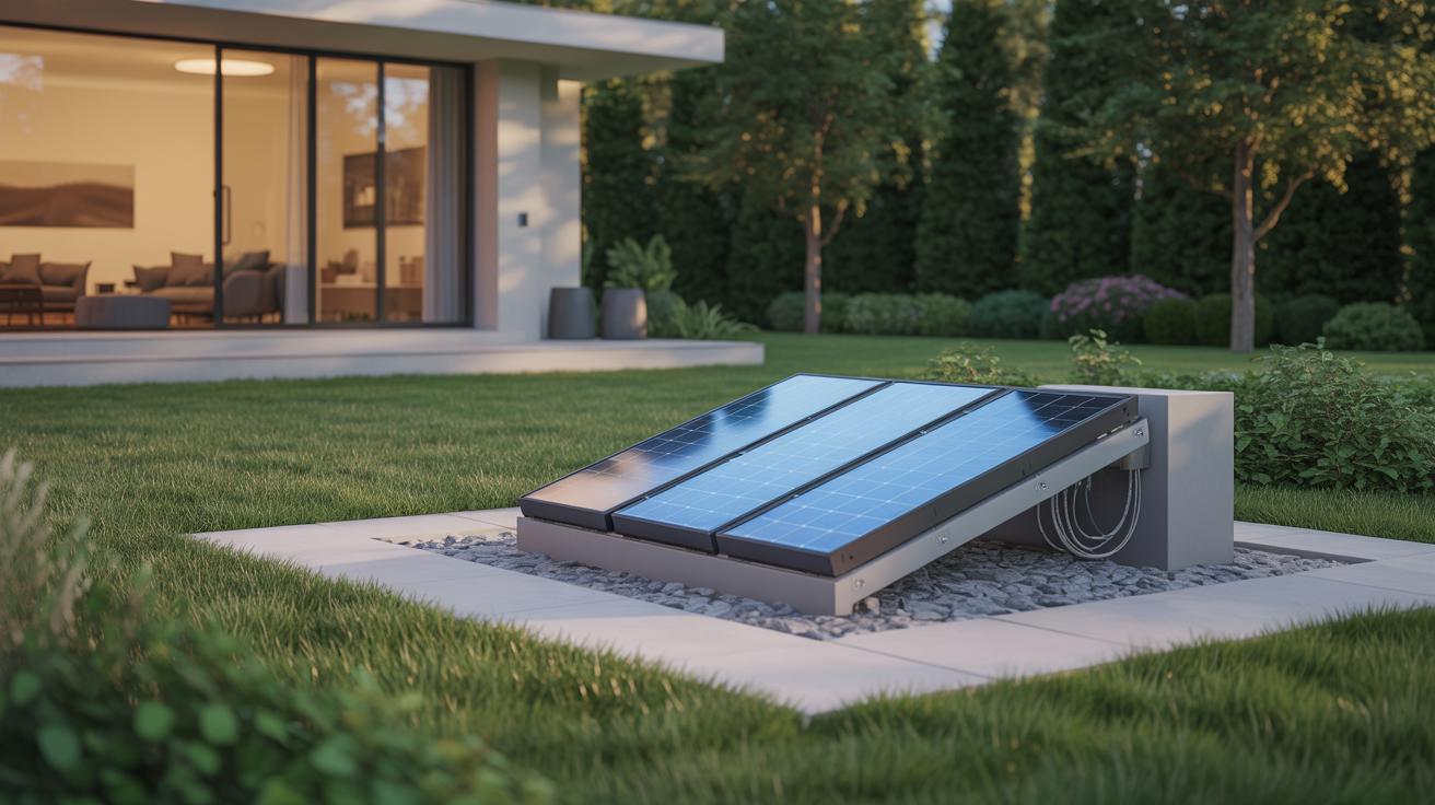 geothermie reversible avec installation extérieure moderne dans un jardin soigné