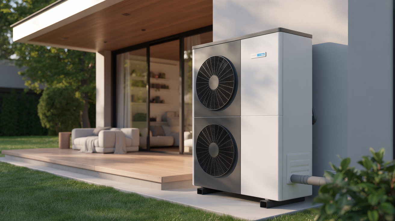 meilleure pompe à chaleur hybride gaz installée à l’extérieur d’une maison contemporaine