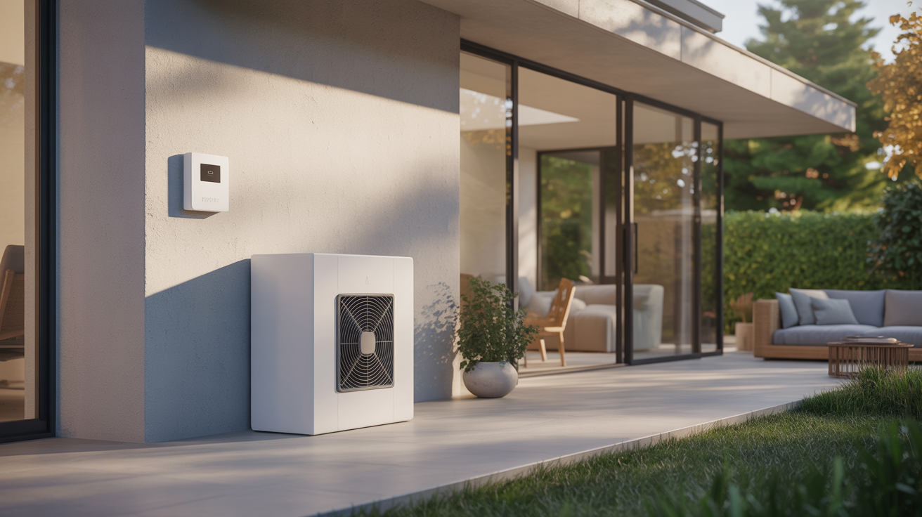 netatmo pompe à chaleur connectée installée à l’extérieur d’une maison moderne