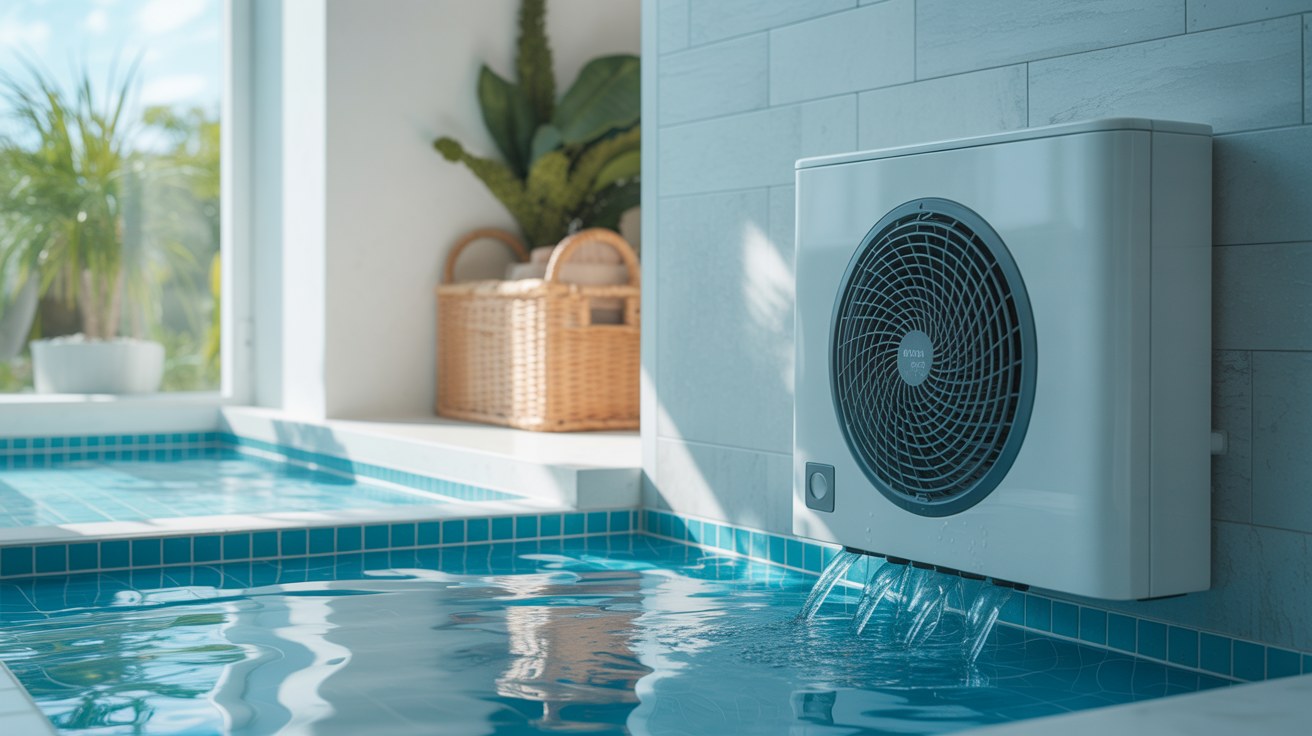 pac air eau ecs installée dans un local technique moderne, système de chauffage et d’eau chaude sanitaire