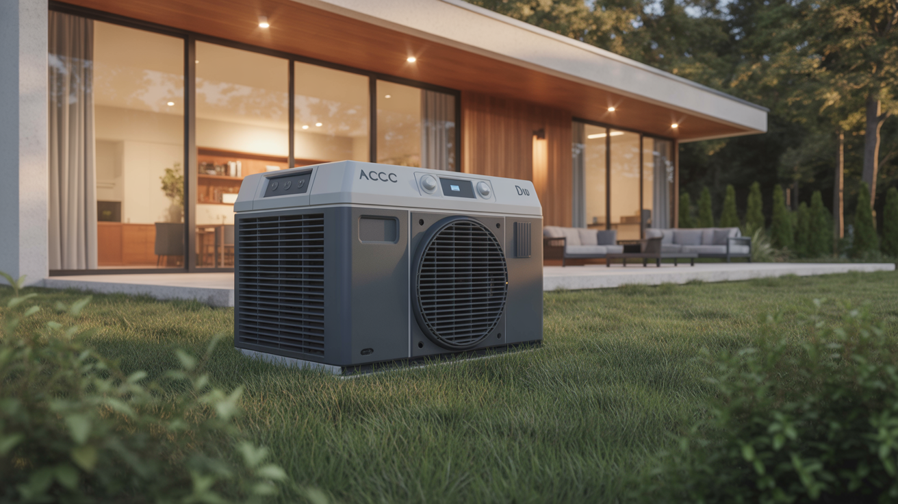 pac atlantic alfea excellia duo installé à l’extérieur d’une maison moderne avec effet lumineux naturel