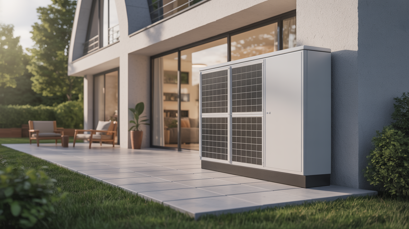 pac systeme module moderne placé à l’extérieur d’une maison résidentielle contemporaine