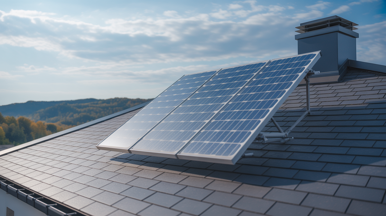 panneau solaire aérothermique installé sur un toit ensoleillé d’une maison moderne