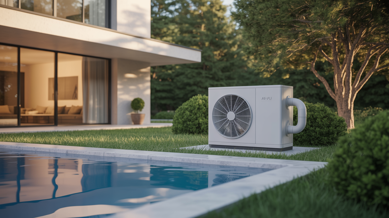 pompe à chaleur air eau prix installation extérieure devant une maison moderne avec jardin