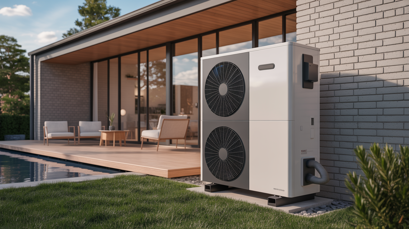 pompe a chaleur avec production d eau chaude prix installée devant une maison moderne