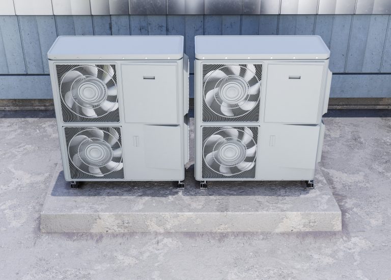 pompe a chaleur clim installée à l'extérieur d'une maison moderne
