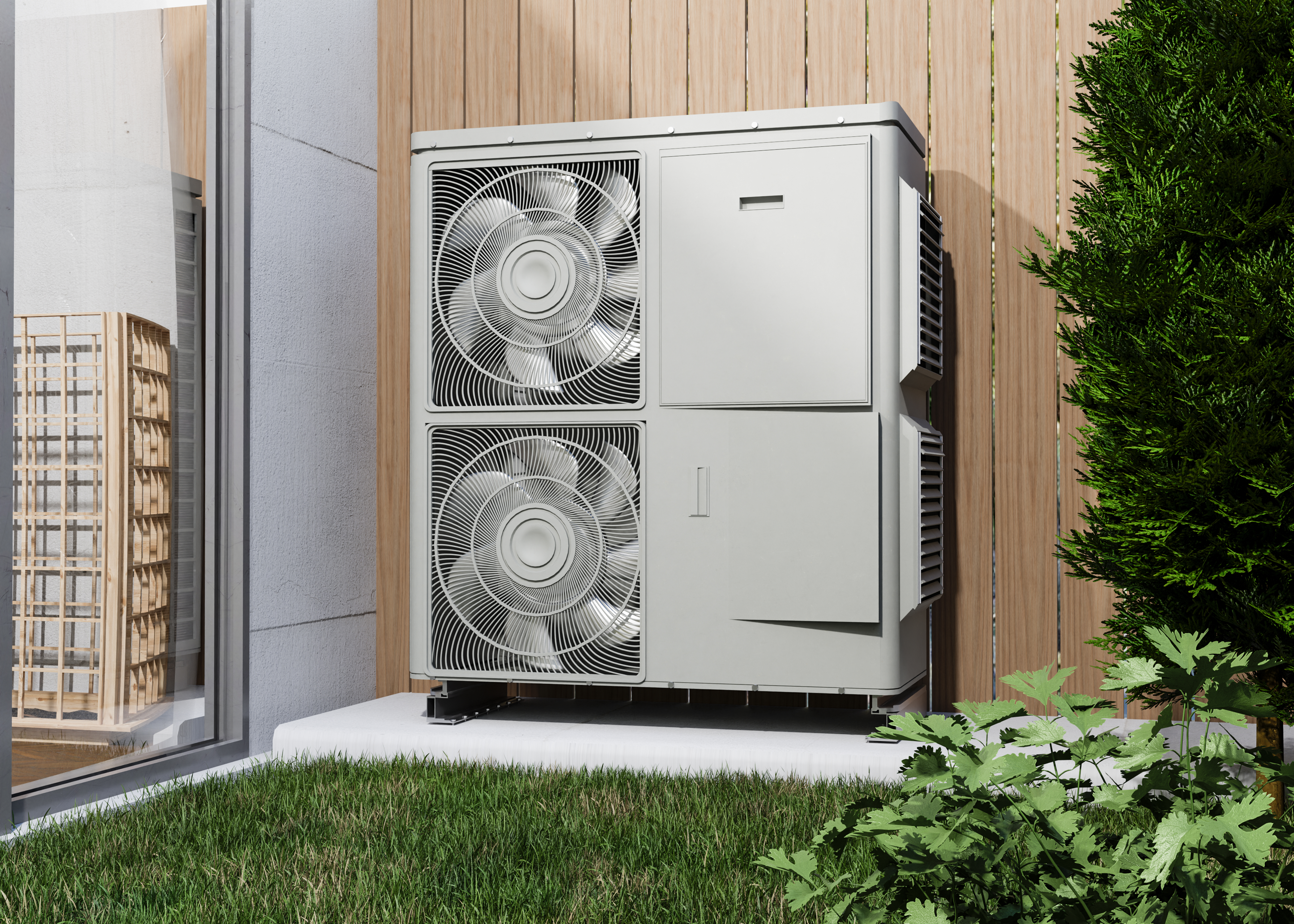 Installation extérieure d’une pompe à chaleur Daikin devant une maison moderne