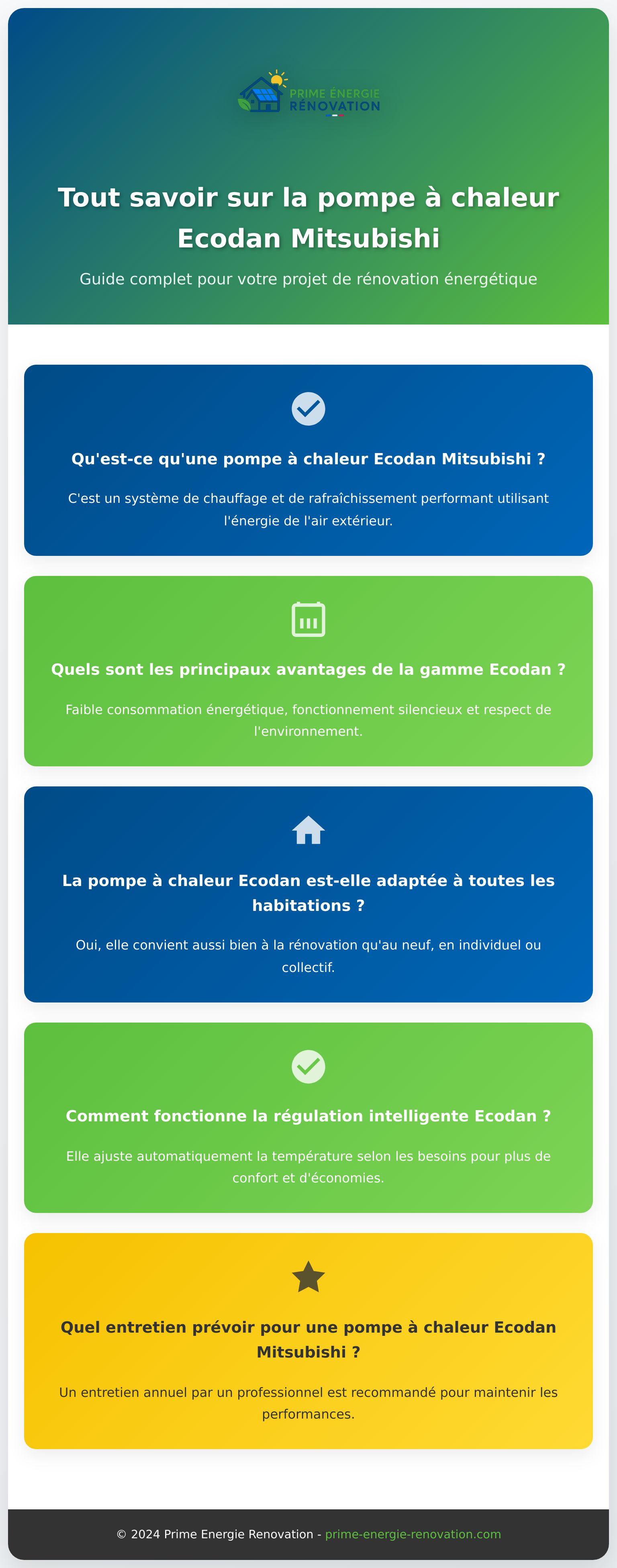 Infographie pompe à chaleur Ecodan Mitsubishi, fonctionnement et avantages illustrés