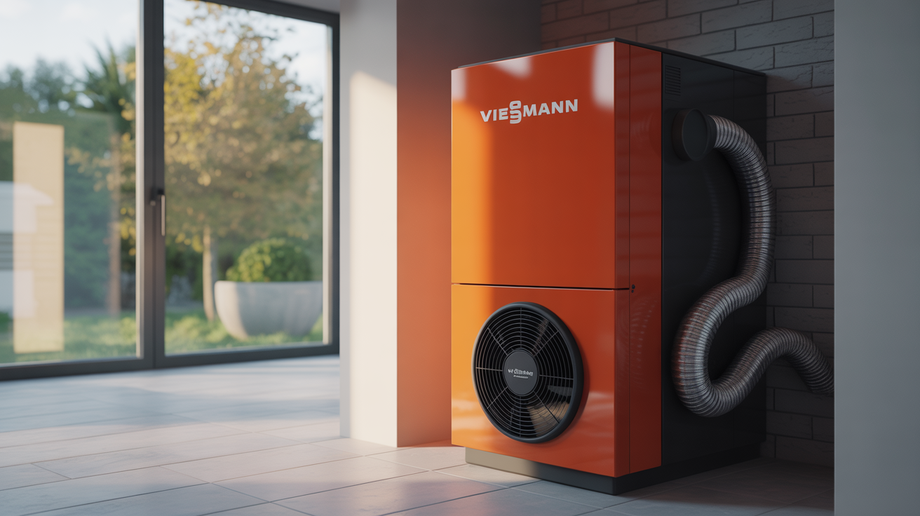 pompe à chaleur en relève de chaudière Viessmann installée dans une buanderie moderne