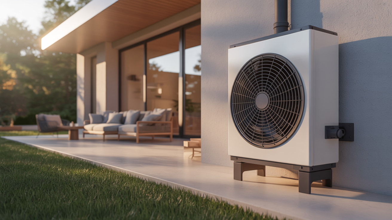 pompe a chaleur haute température 80 c installée à l’extérieur d’une maison moderne