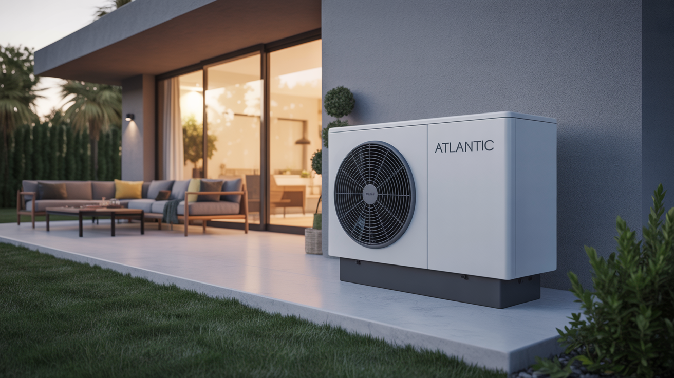 pompe à chaleur monobloc Atlantic placée à l’extérieur d’une maison moderne