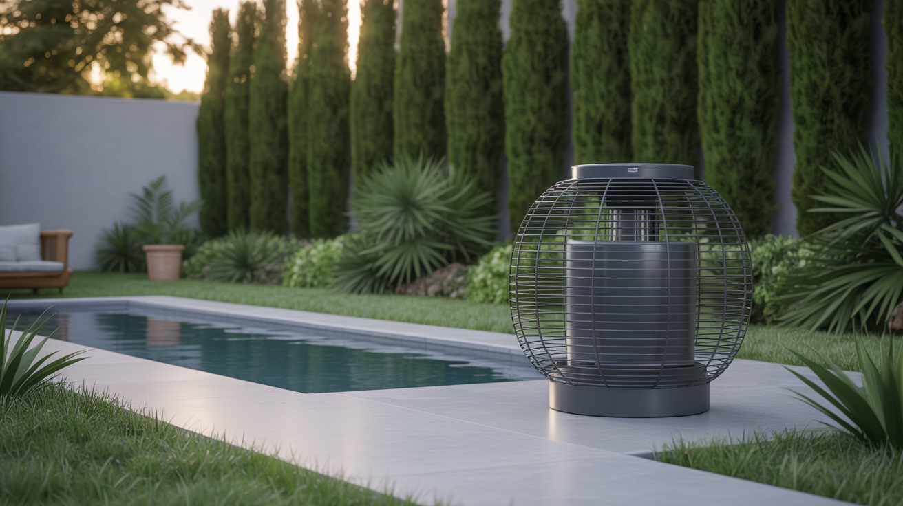 pompe à chaleur polytropic installée dans un jardin moderne et bien entretenu