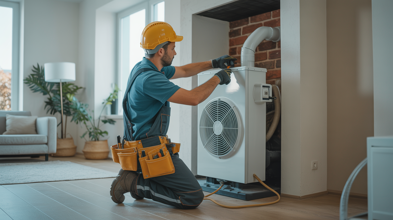 pompe a chaleur prix installation en cours dans une maison avec un technicien professionnel