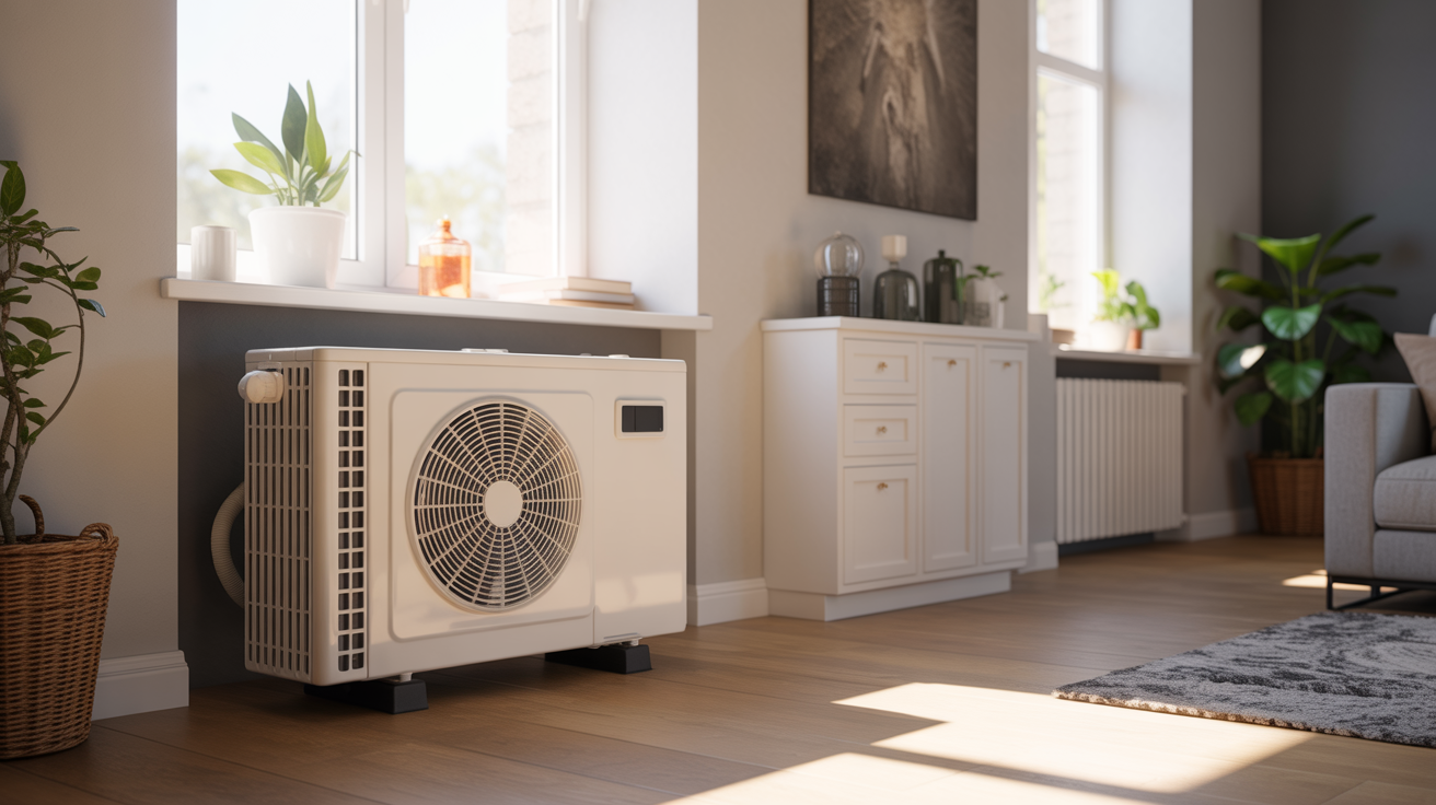 pompe à chaleur radiateur haute température installée à l’intérieur d’une maison moderne