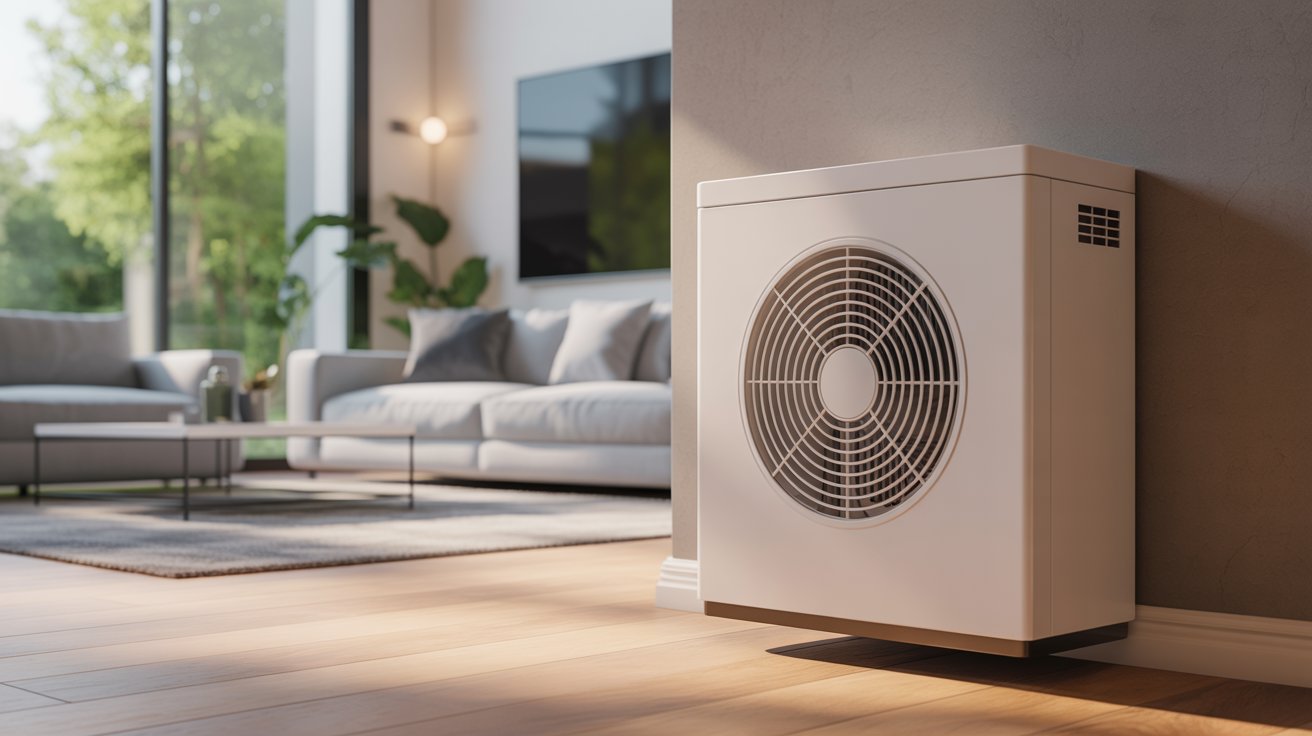 pompe chauffage installée dans une maison moderne avec décoration épurée