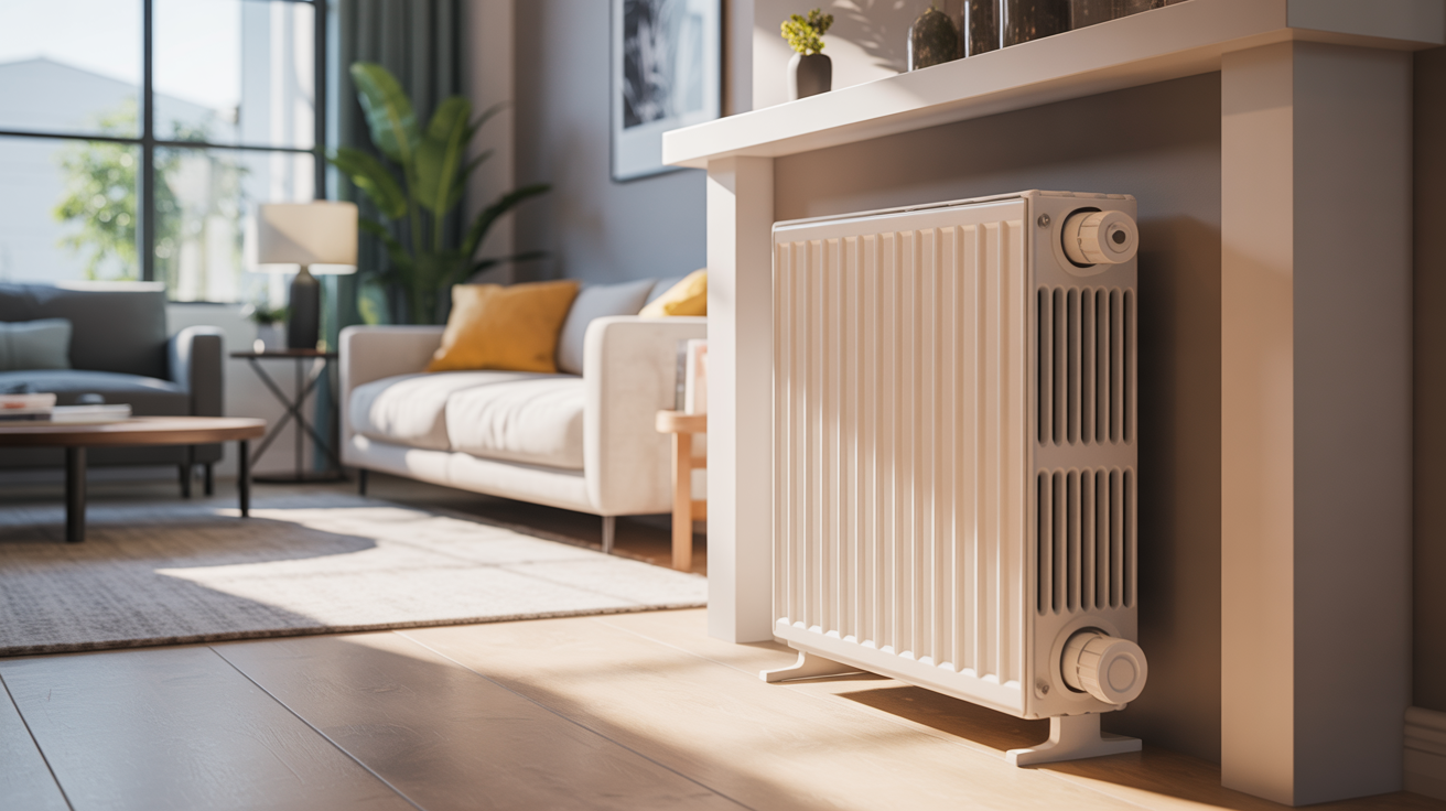 radiateur pour pompe à chaleur leroy merlin installé dans un salon moderne lumineux