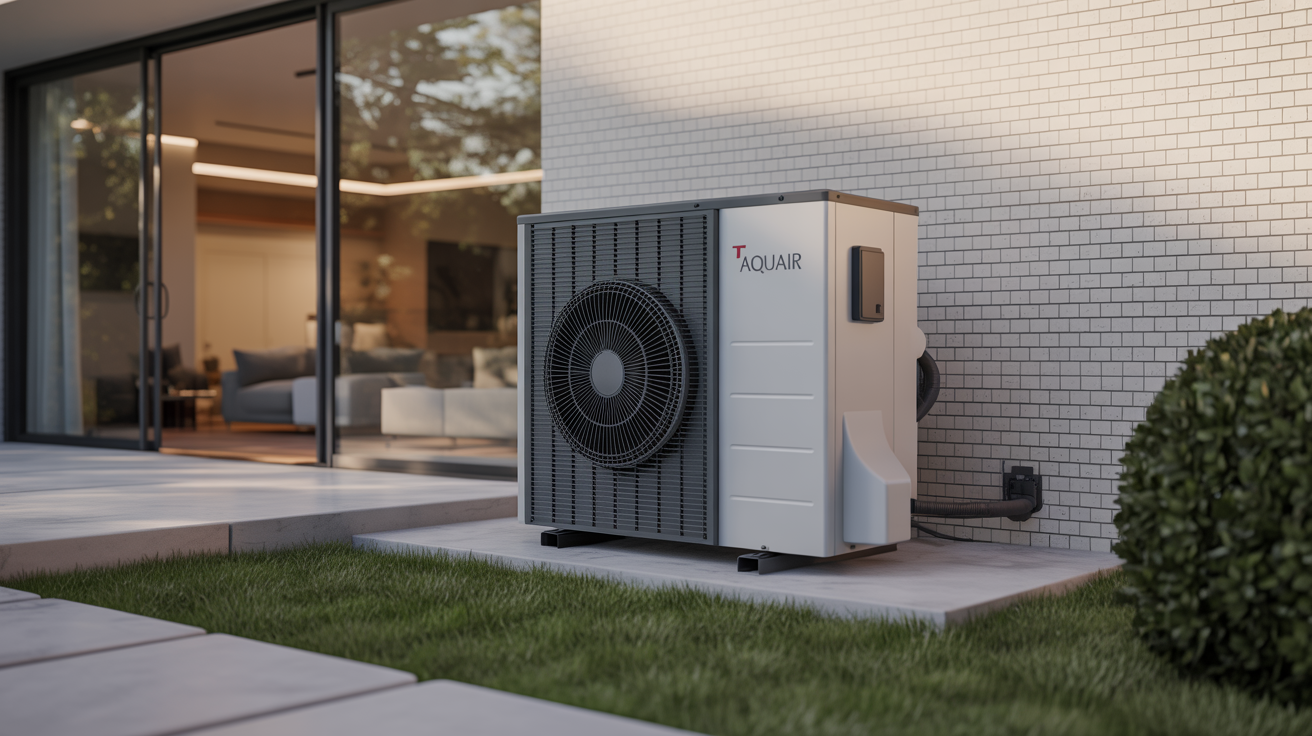 t one aquaair unit installed outside a contemporary house in natural light