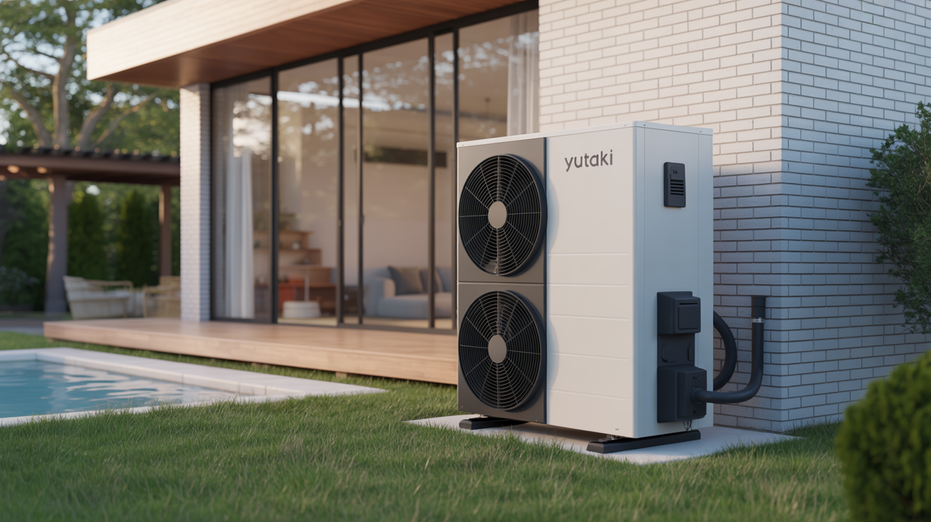 yutaki s unité de pompe à chaleur air-eau installée à l’extérieur d’une maison moderne