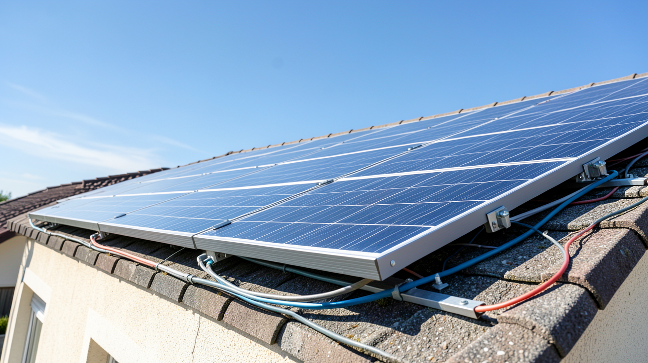1 kWc en kWh : panneau solaire photovoltaïque installé sur un toit de maison avec conditions STC