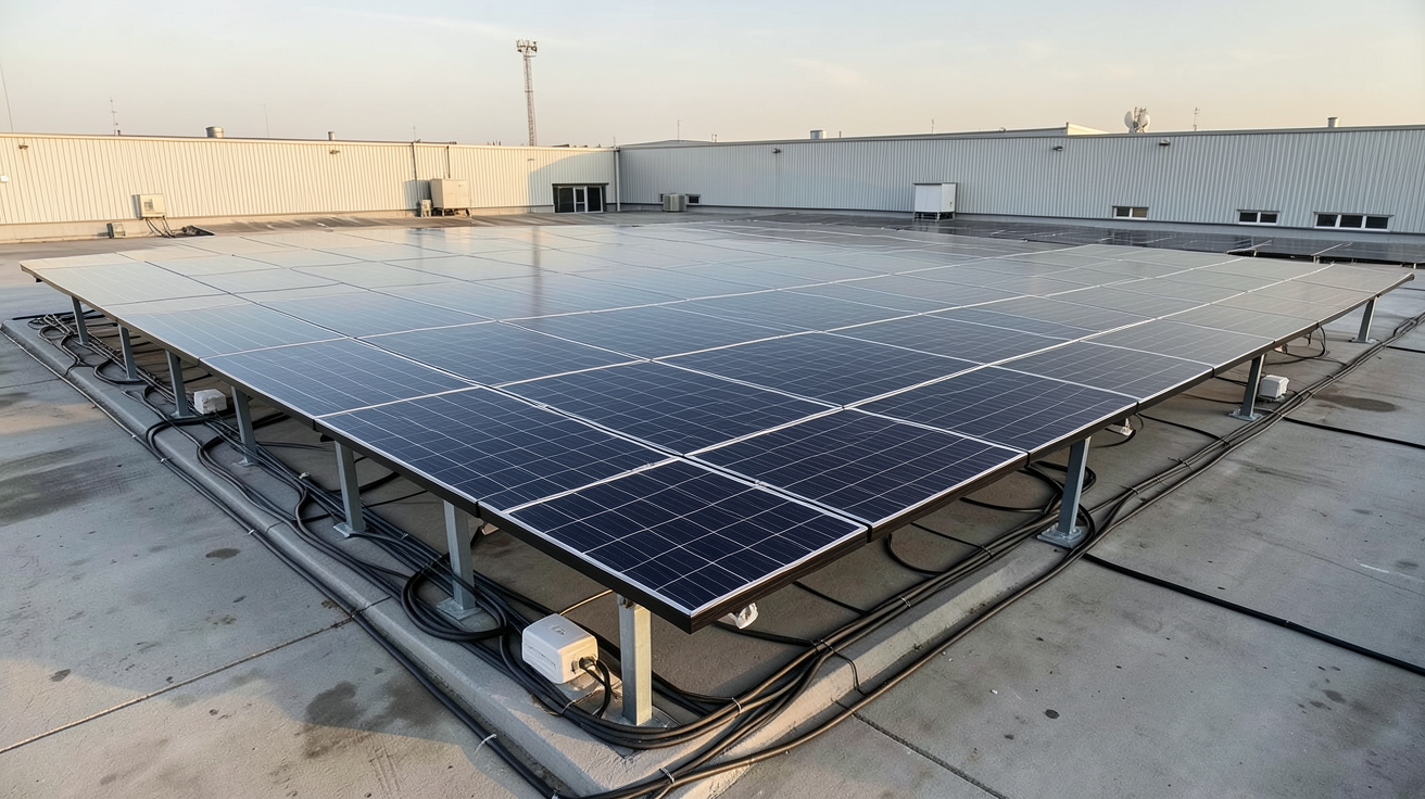 100 kWc installation solaire photovoltaïque sur toit plat d'entreprise