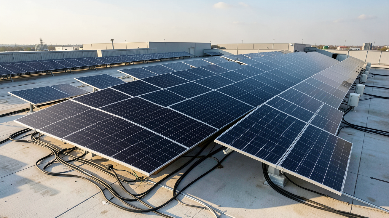 100 kWc installation solaire photovoltaïque sur un toit industriel