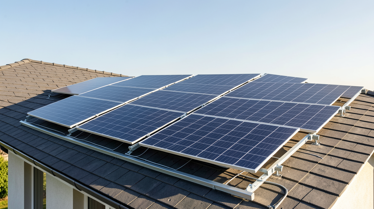 14 panneaux photovoltaïques installés sur le toit d'une maison individuelle