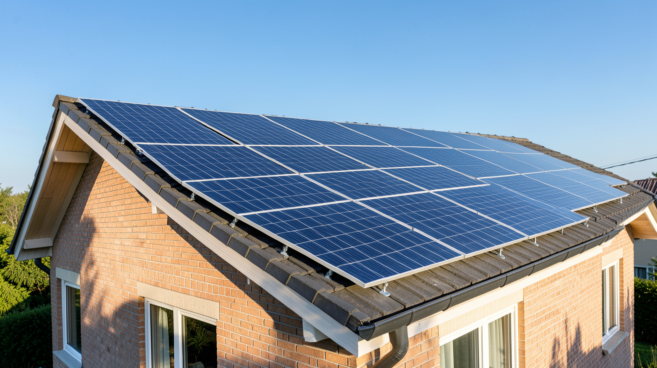 18 panneaux photovoltaïques installés sur le toit d'une maison individuelle, kit complet 2024