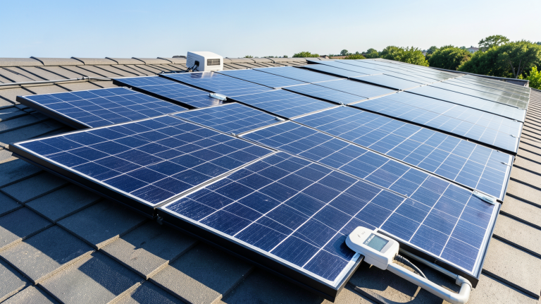 3 kwc en watt illustré par une installation de panneaux solaires photovoltaïques sur un toit, capturée en haute résolution avec une lumière naturelle, sans texte intégré.