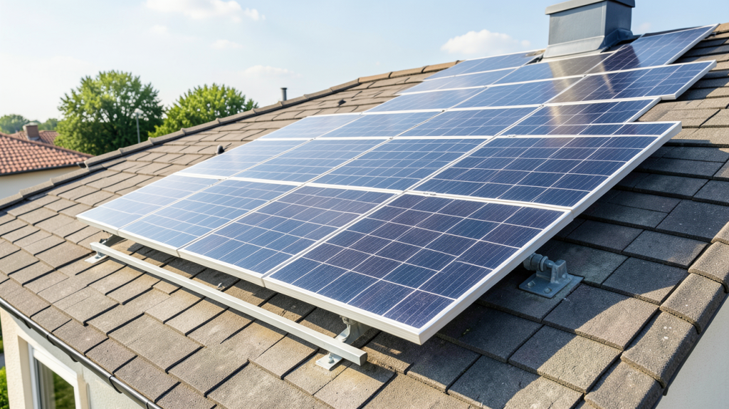 3 kwc système photovoltaïque de 3 kilowatts crête installé sur un toit, éclairé par la lumière du jour