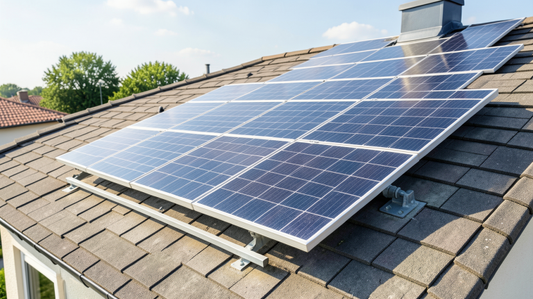 3 kwc système photovoltaïque de 3 kilowatts crête installé sur un toit, éclairé par la lumière du jour