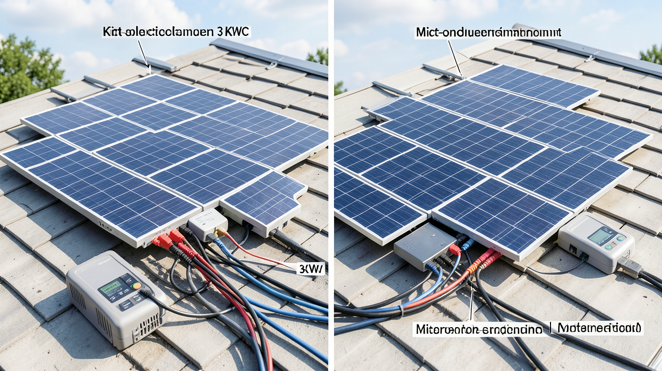 3kW panneau solaire : schéma de branchement d'un kit 3 kWc avec onduleur central vs micro-onduleurs