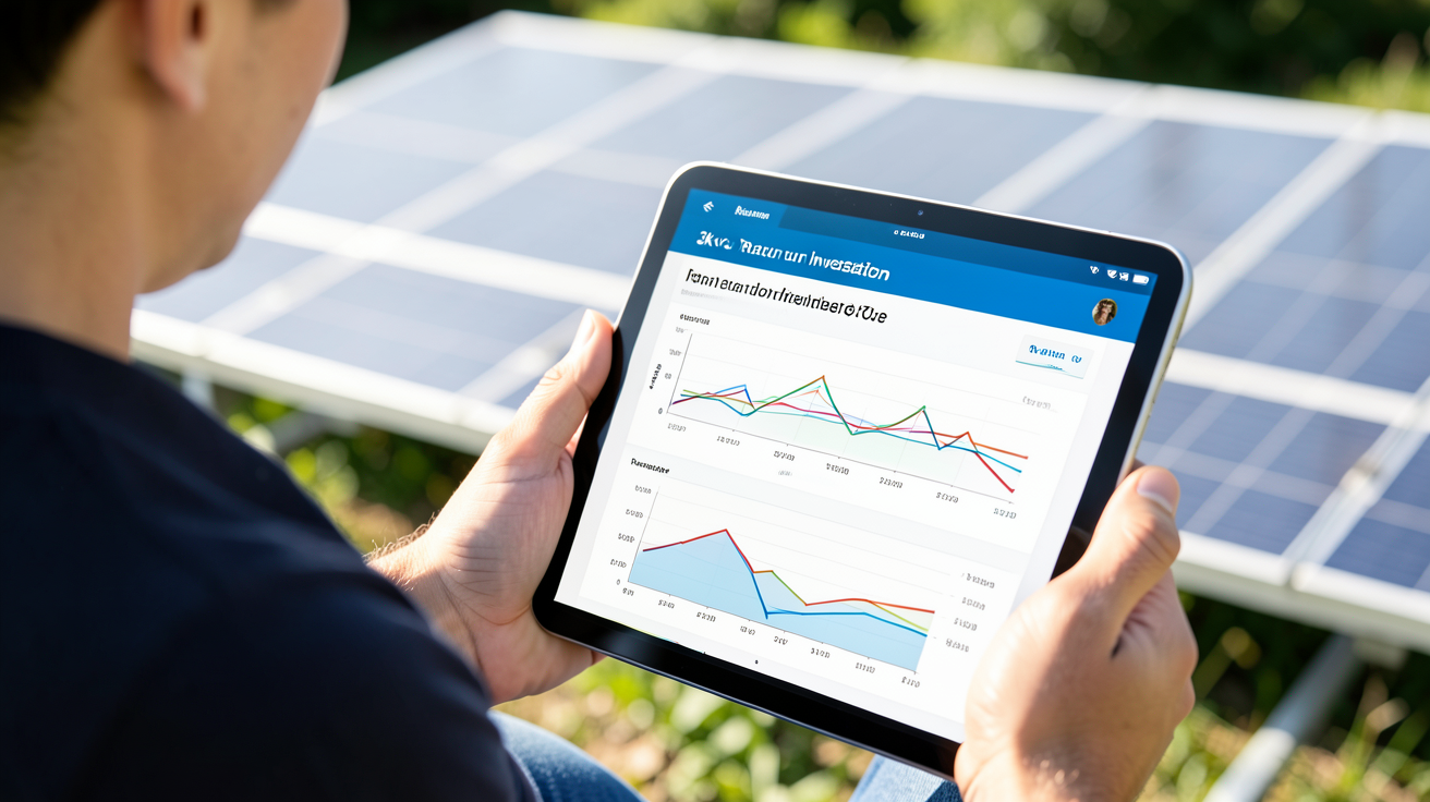 3kwc et simulation du retour sur investissement sur une tablette numérique avec des graphiques.