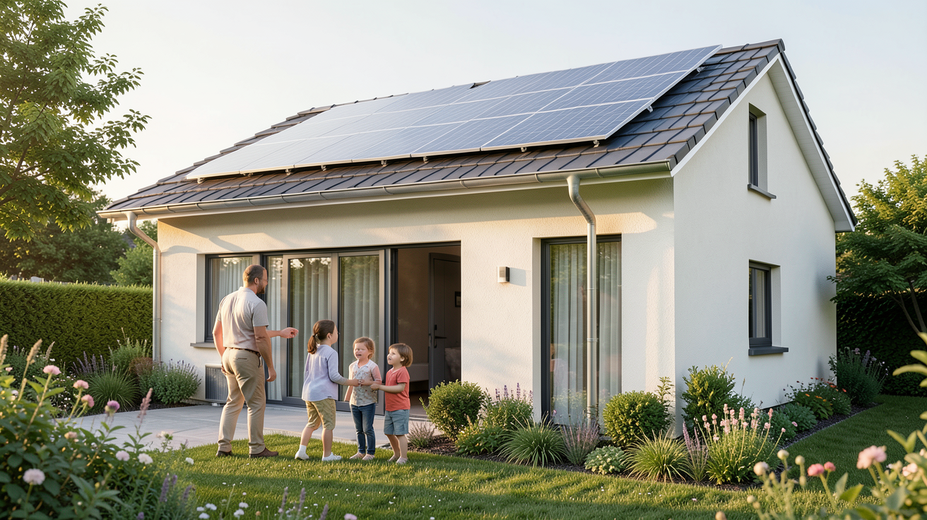 3kwc ou 6kwc montre une maison équipée de panneaux solaires de 6 kWc adaptée à une consommation moyenne familiale