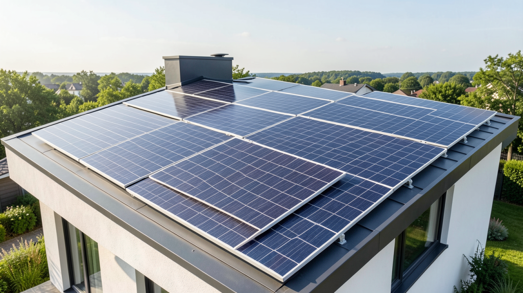 3kwc ou 6kwc panneaux solaires installés sur le toit d'une maison moderne