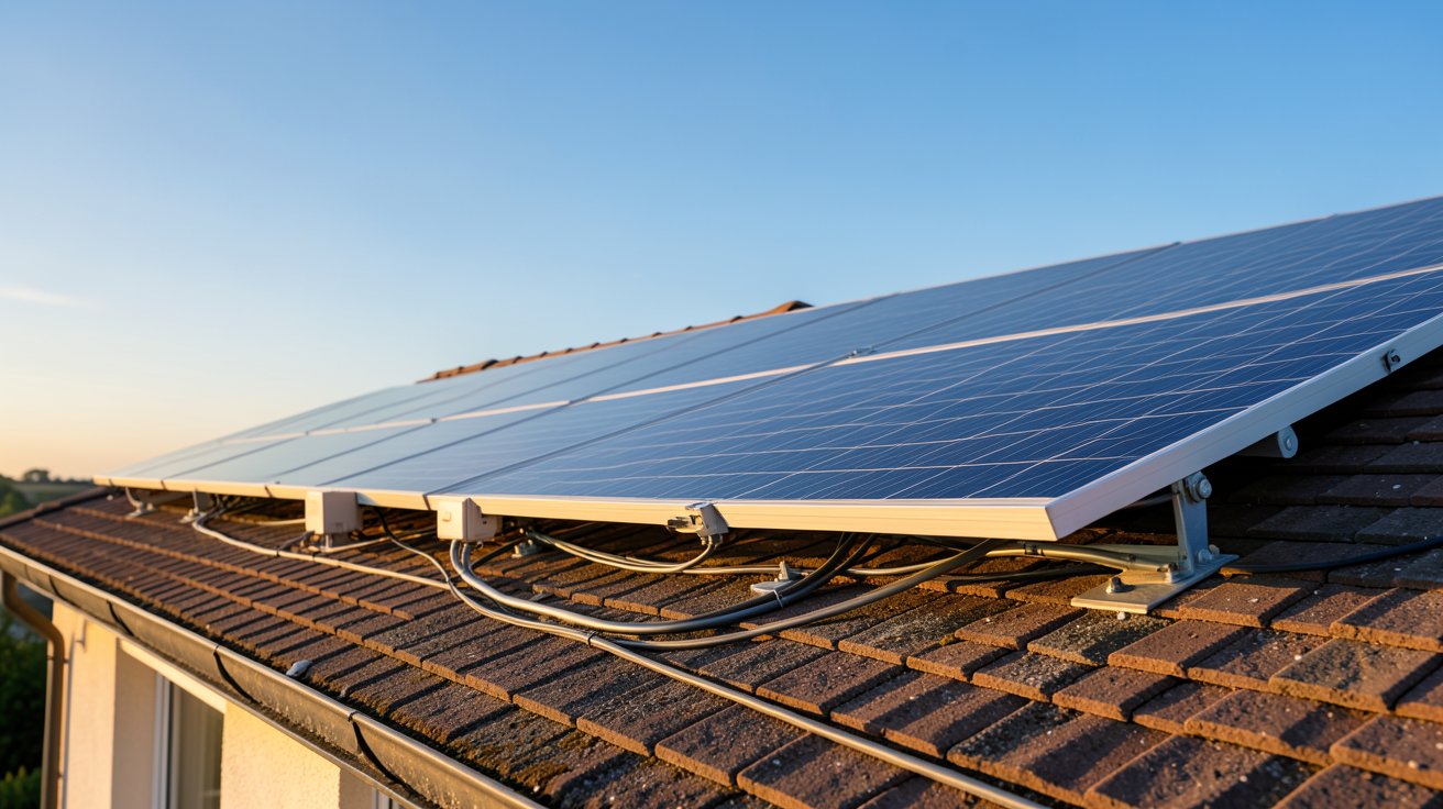 3kWc panneau solaire installé sur le toit d'une maison avec une liste d'équipements alimentables