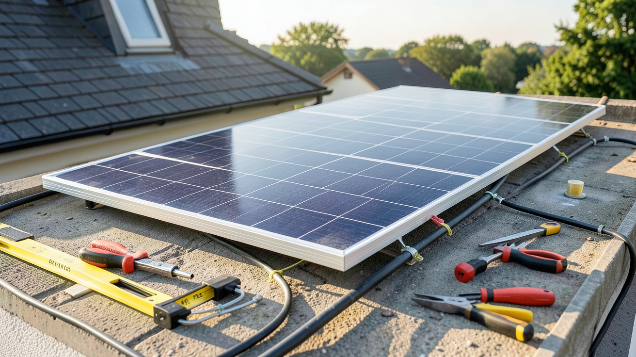 3kWc panneau solaire en installation DIY avec outils de bricolage sur un toit