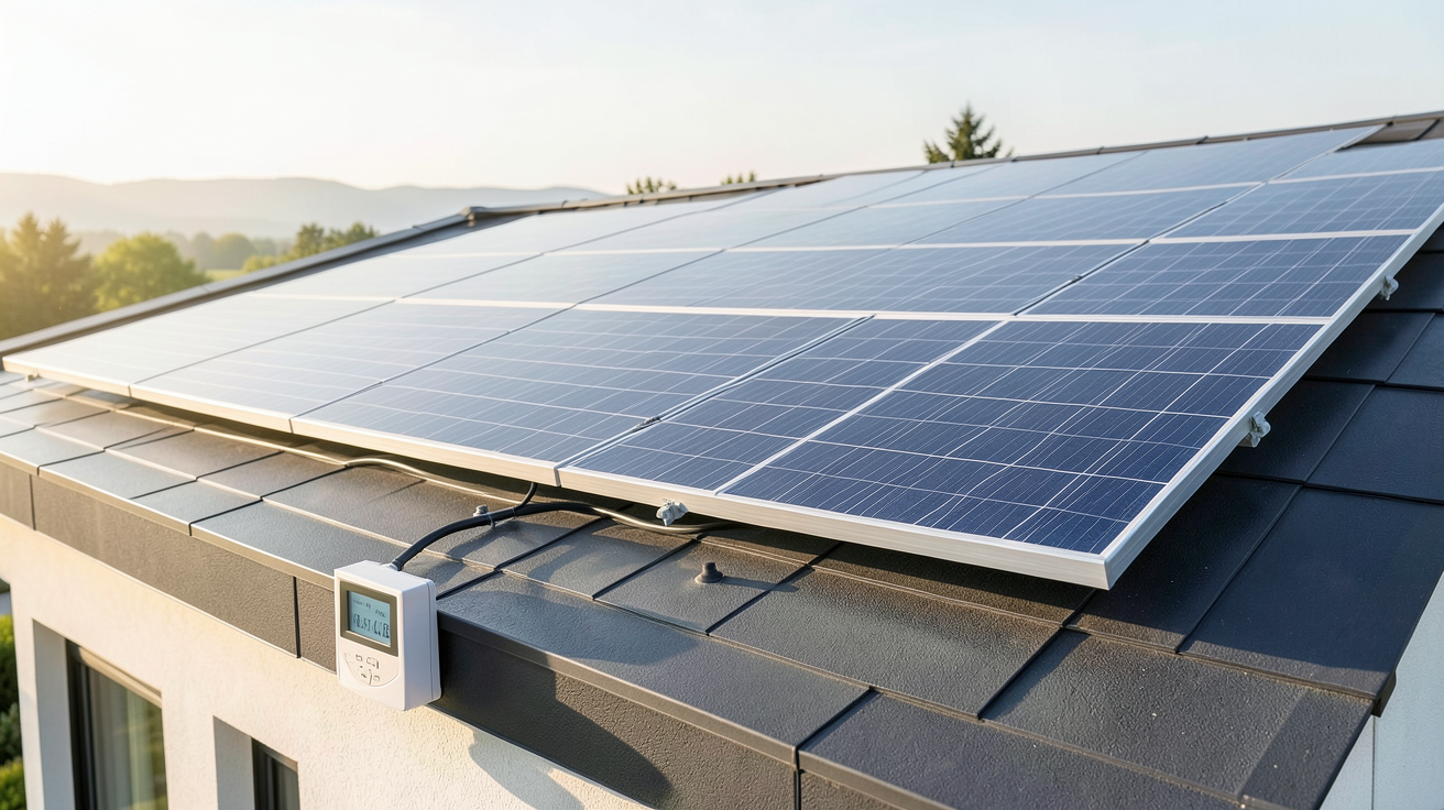 6 kWc en kWh : définitions essentielles illustrées par une installation solaire de 6 kWc sur une maison avec un compteur électrique